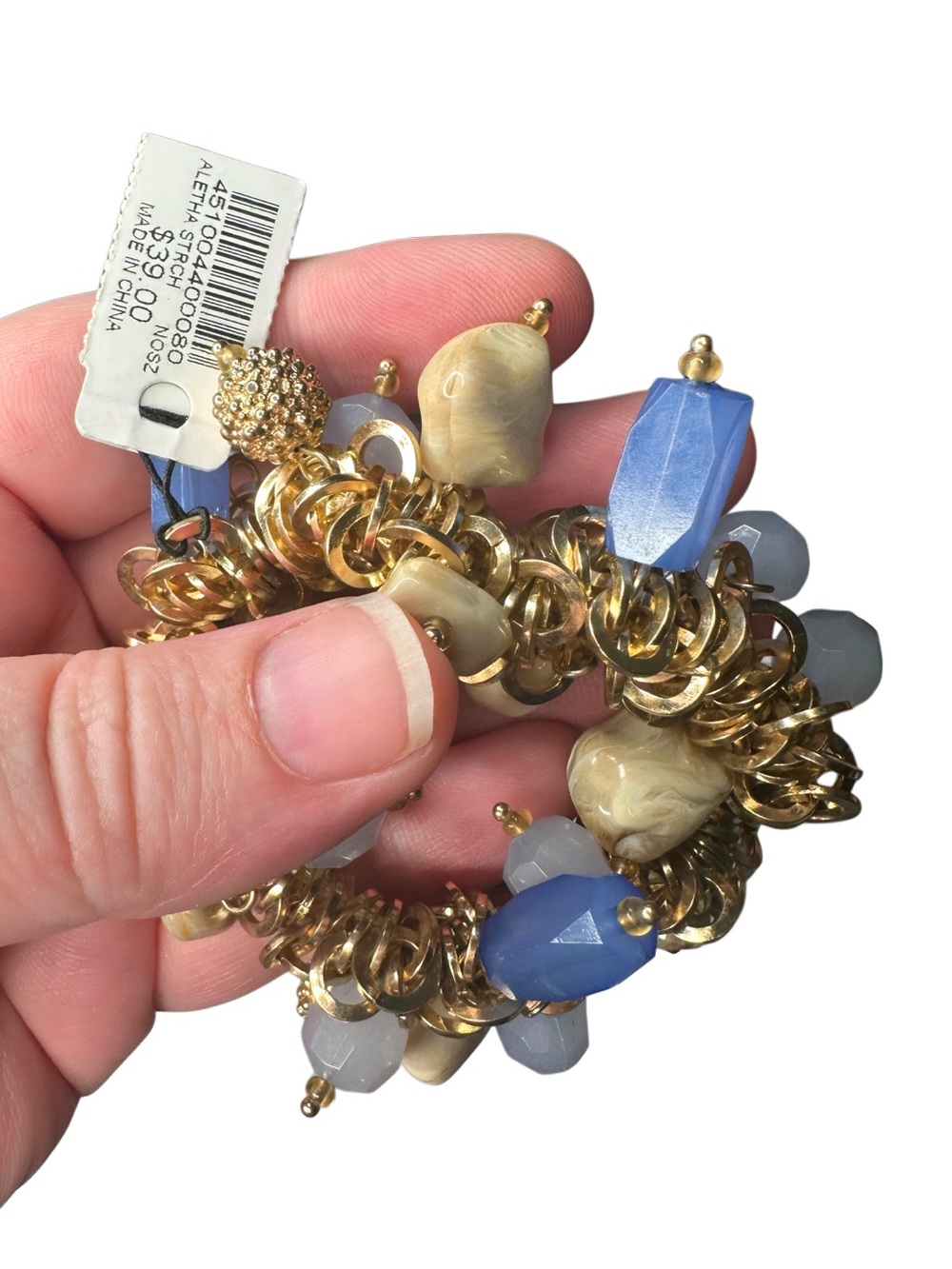 Chico's Gold Charm Bracelet with Blue and Cream Beads - Picture 3 of 3
